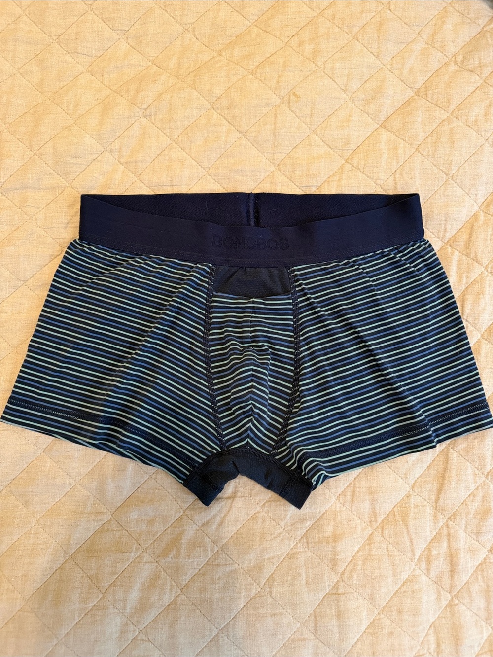 Bonobos Navy Boxer Briefs with Green & Light Blue Stripes